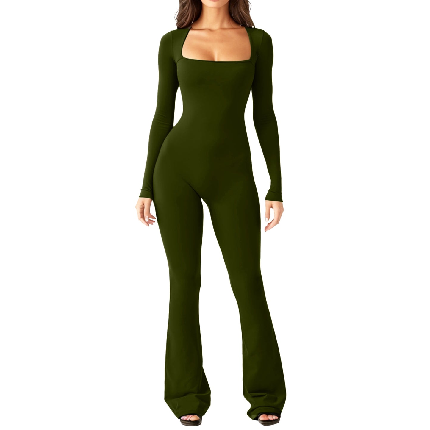 Elevate Your Style with Our Women’s Long Sleeve Square Collar Jumpsuit - Perfect for Shaping Your Waist and Lifting Your Hips!