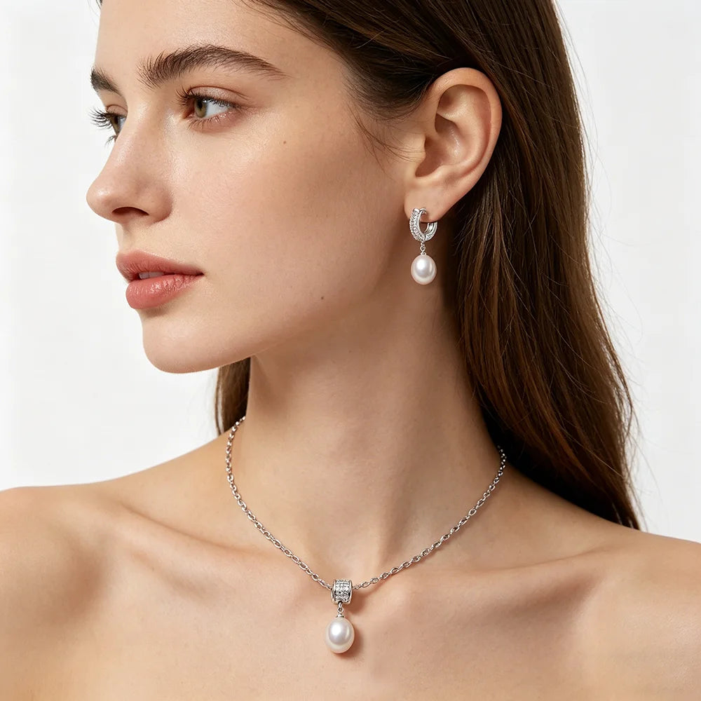 Exquisite Freshwater Pearl Necklace and Earring Set in 925 Silver - The Ultimate Luxury Gift for Her on Birthdays and Special Occasions