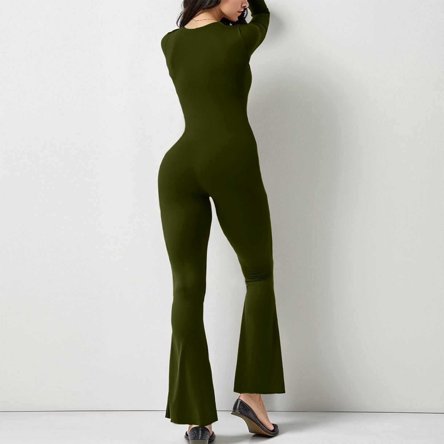 Elevate Your Style with Our Women’s Long Sleeve Square Collar Jumpsuit - Perfect for Shaping Your Waist and Lifting Your Hips!