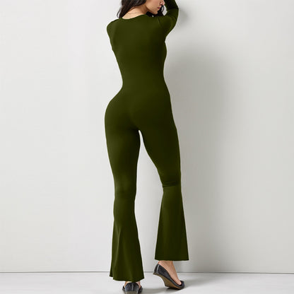 Elevate Your Style with Our Women’s Long Sleeve Square Collar Jumpsuit - Perfect for Shaping Your Waist and Lifting Your Hips!