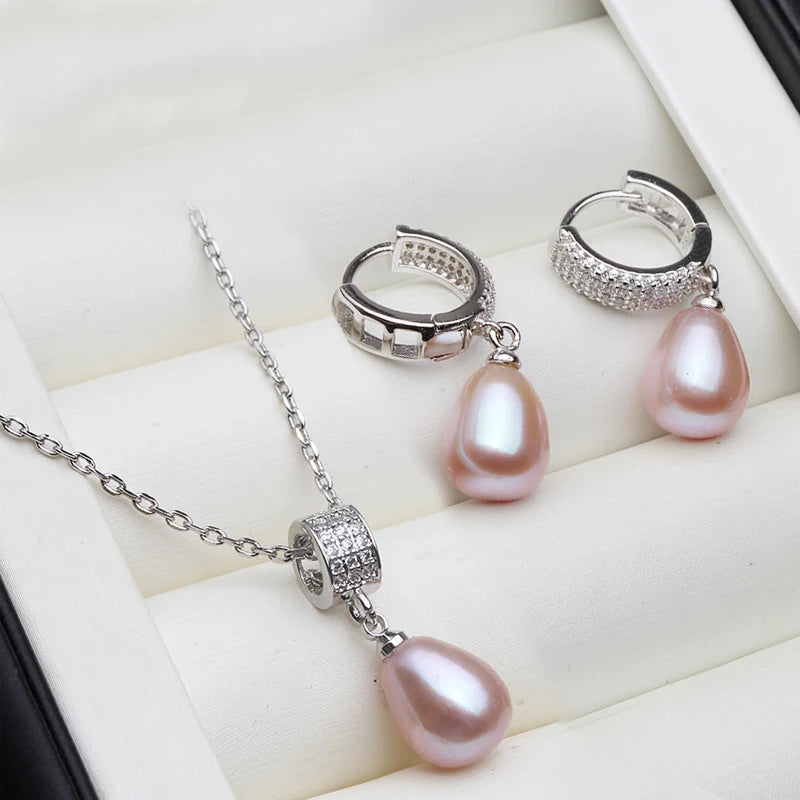 Natural Freshwater Pearl Necklace and Earrings Set in Luxury 925 Silver - Elegant Jewelry Gift for Wife or Mother on Birthdays