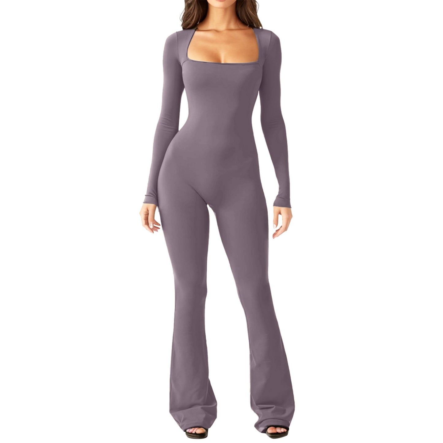 Elevate Your Style with Our Women’s Long Sleeve Square Collar Jumpsuit - Perfect for Shaping Your Waist and Lifting Your Hips!