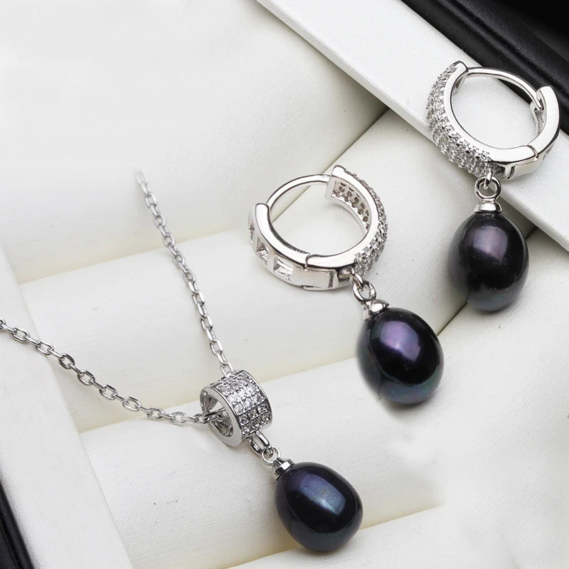 Luxury 925 Silver Natural Freshwater Pearl Necklace and Earrings Set for Women - Elegant Gift for Birthdays, Wives, and Mothers in White