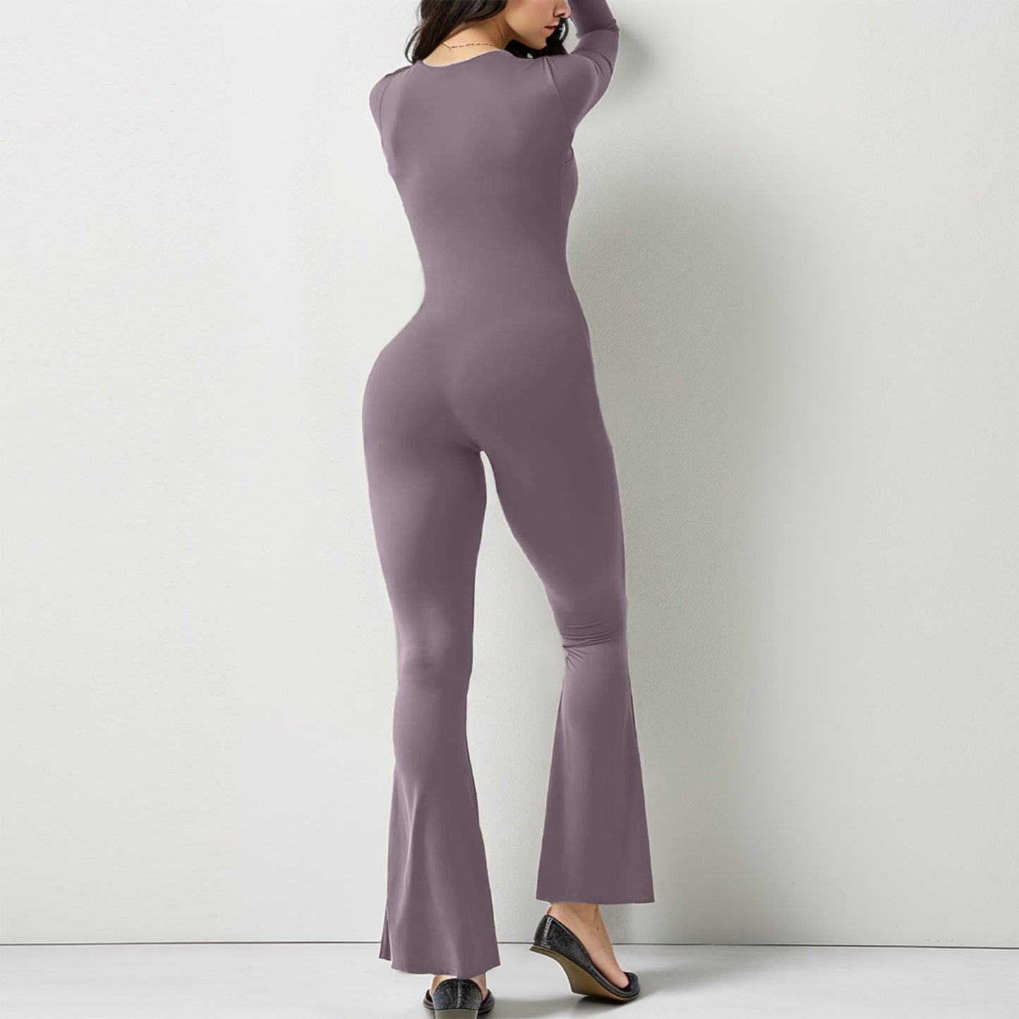Elevate Your Style with Our Women’s Long Sleeve Square Collar Jumpsuit - Perfect for Shaping Your Waist and Lifting Your Hips!