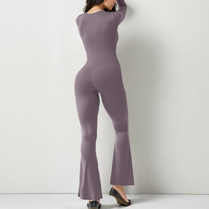 Elevate Your Style with Our Women’s Long Sleeve Square Collar Jumpsuit - Perfect for Shaping Your Waist and Lifting Your Hips!