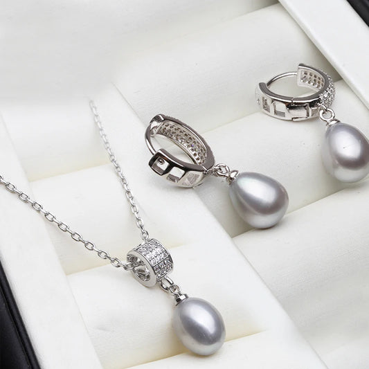 Exquisite Freshwater Pearl Necklace and Earring Set in 925 Silver - The Ultimate Luxury Gift for Her on Birthdays and Special Occasions
