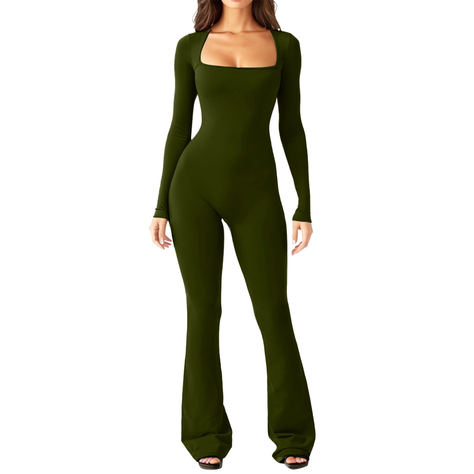 Elevate Your Style with Our Women’s Long Sleeve Square Collar Jumpsuit - Perfect for Shaping Your Waist and Lifting Your Hips!