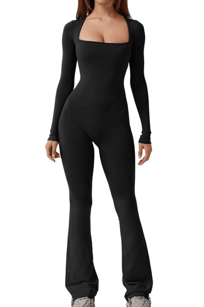 Elevate Your Style with Our Women’s Long Sleeve Square Collar Jumpsuit - Perfect for Shaping Your Waist and Lifting Your Hips!